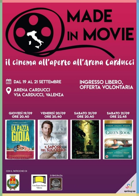 Cinema all’aperto di Valenza: 4 film in due giorni all’Arena Carducci