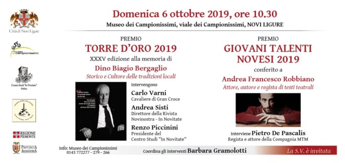 Novi Ligure: domenica 6 ottobre c’è il “Premio Torre d’Oro 2019”