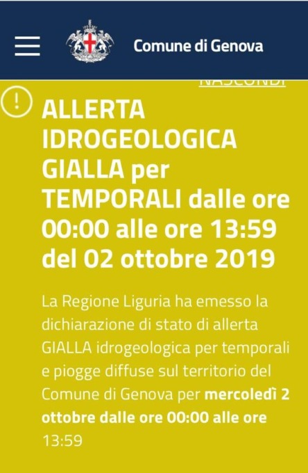 Meteo: allerta gialla a Genova. Previsti temporali