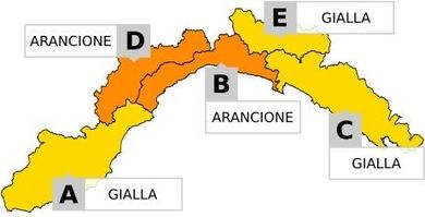 Maltempo Liguria: allerta arancione dalle 21 alle 15