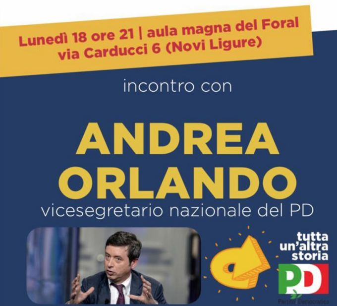 Andrea Orlando (PD) a Novi Ligure lunedì sera