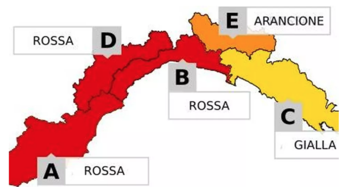 Maltempo: sabato allerta rossa nel centro-ponente ligure