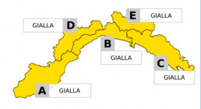 Liguria, da stasera allerta meteo gialla in tutta la regione