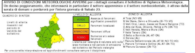 Maltempo: allerta gialla in alcune aree del Piemonte