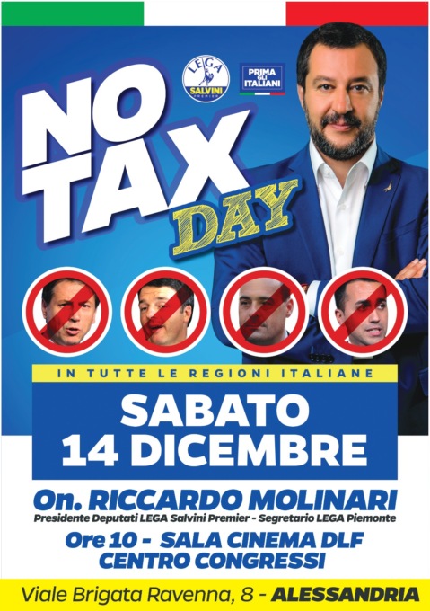 Alessandria: Lega no tax day sabato 14 dicembre