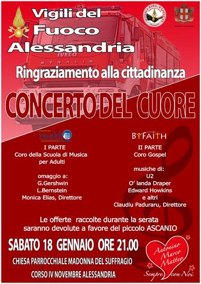 Alessandria: sabato 18 il “Concerto del Cuore” organizzato dai Vigili del Fuoco