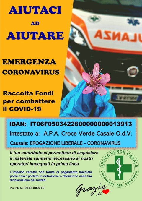 Casale Monferrato, raccolta fondi per emergenza Coronavirus