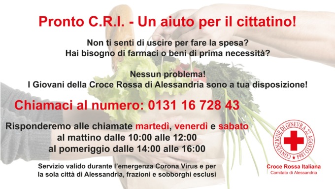 Alessandria, i Giovani della CRI disponibili per spesa e consegna farmaci a domicilio