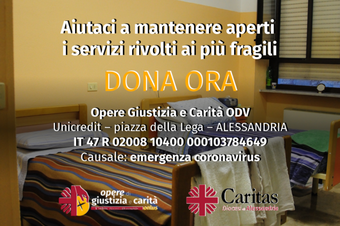 Caritas Alessandria: “Aiutateci a preservare i servizi per i più fragili”