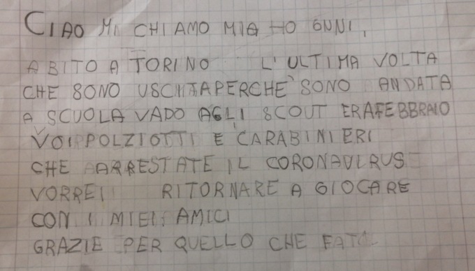 “Arrestate il coronavirus”, il dolce messaggio di una bambina