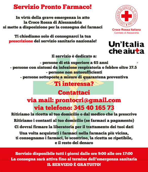 Alessandria: il servizio di consegna dei farmaci dei Giovani della CRI