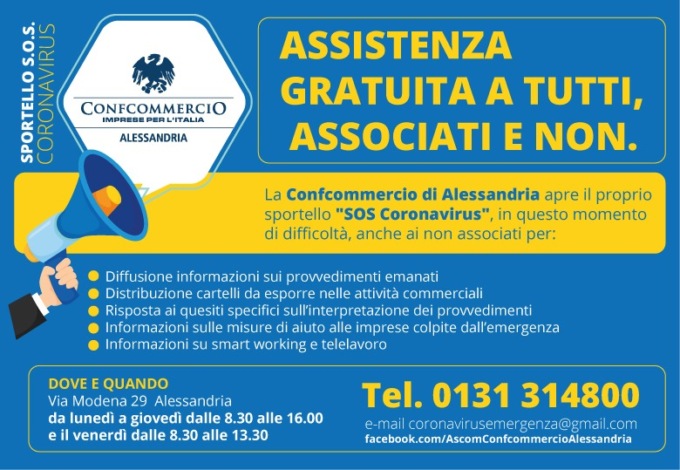 Confcommercio, informazioni gratuite con lo sportello “SOS Coronavirus”