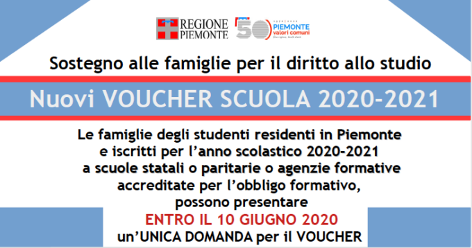 Piemonte: domande per voucher scuola fino al 10 giugno