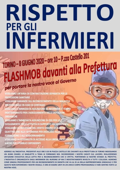 Torino, l’8 giugno flash mob di infermieri e professionisti della sanità