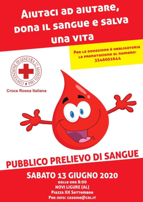 Novi Ligure, sabato raccolta di sangue in piazza XX Settembre