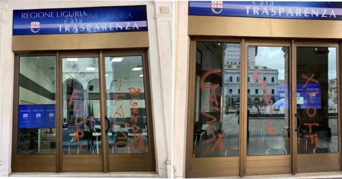 Genova: imbrattato il palazzo della Regione Liguria