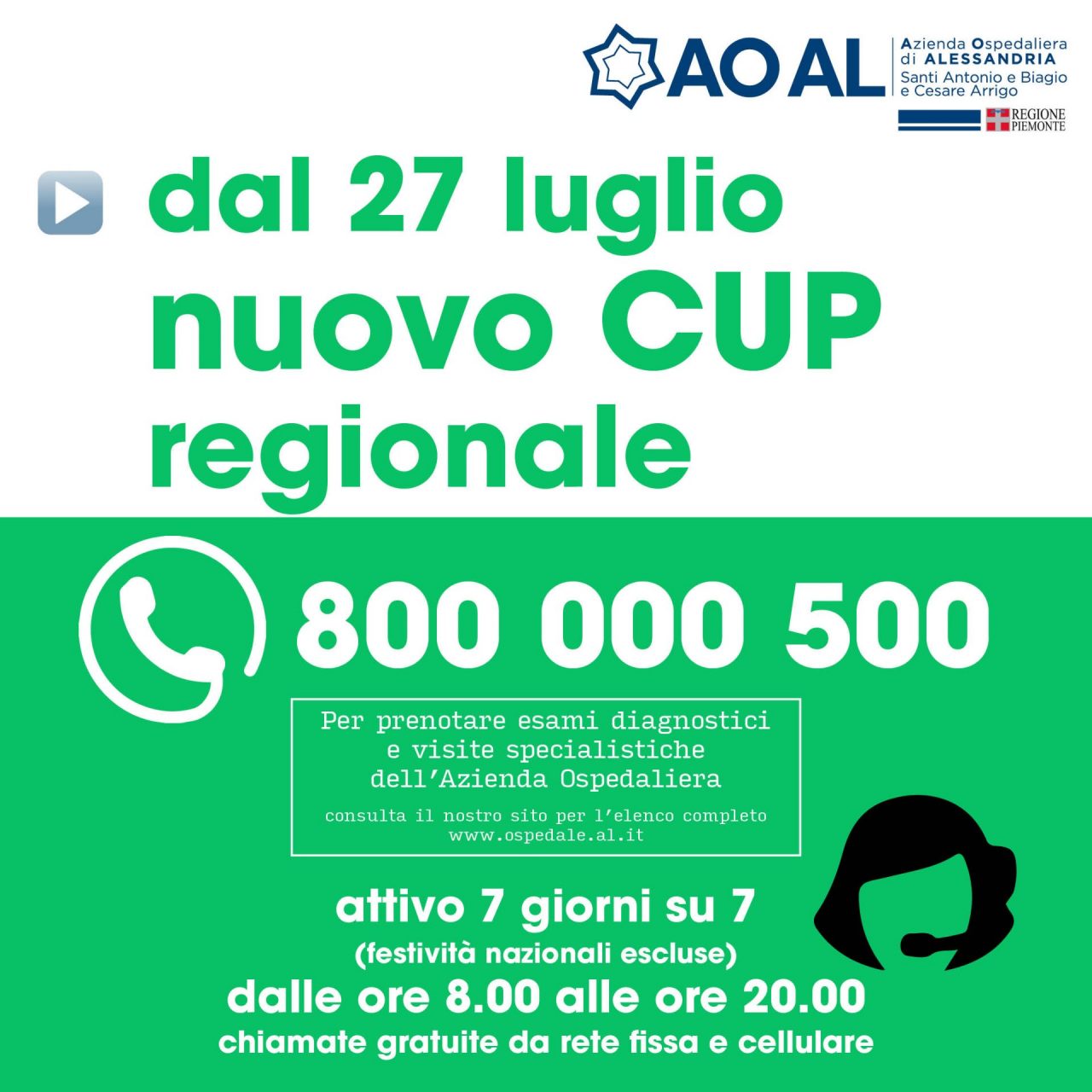 Nuovo CUP regionale: dal 27 luglio numero verde unico per prenotazioni