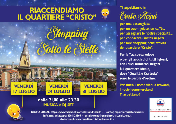Alessandria , secondo appuntamento con “Shopping sotto le stelle” al Cristo