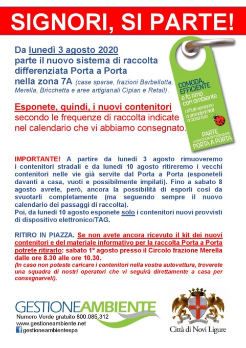 Novi Ligure, raccolta rifiuti porta a porta al via in zona 7A