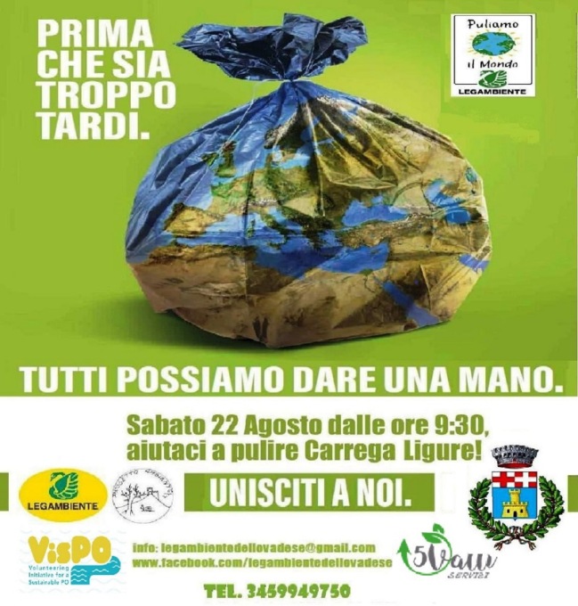 Sabato 22 agosto Puliamo il Mondo a Carrega Ligure