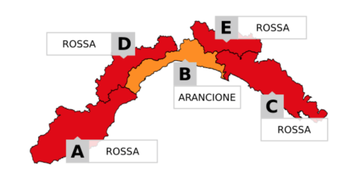 Maltempo Liguria: allerta rossa su Ponente e Levante