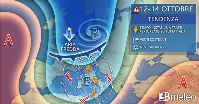 Meteo: nel weekend maltempo, freddo e neve in montagna