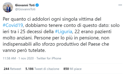 Bufera sul tweet di Toti, la risposta del presidente della Regione Liguria