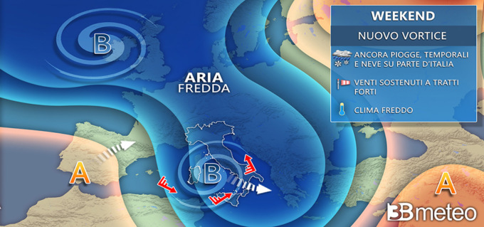 Meteo: ancora pioggia, vento e neve nel weekend