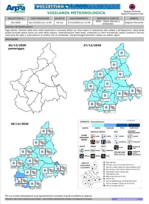 Meteo, domenica previste nevicate in Piemonte