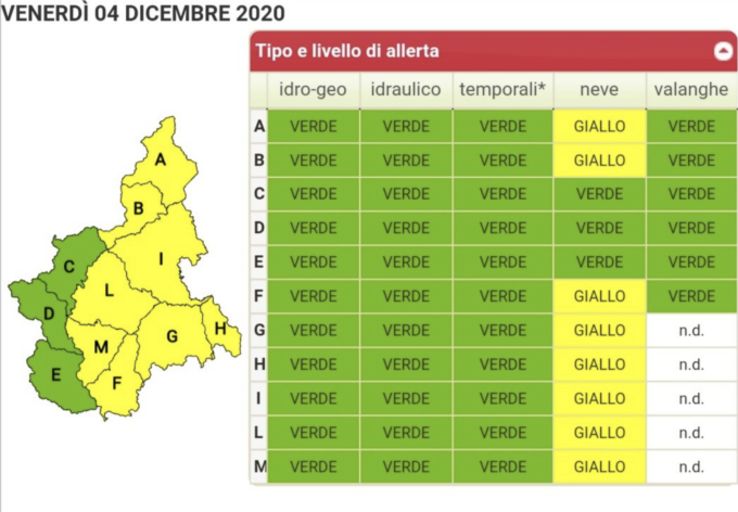 Allerta gialla per neve in Piemonte, anche nell’Alessandrino