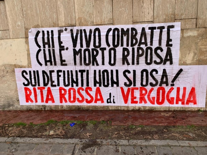 Alessandria: striscione intimidatorio sotto casa di Rita Rossa
