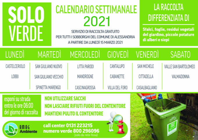 Raccolta gratuita del verde a domicilio nei sobborghi di Alessandria: si riparte lunedì 15 marzo