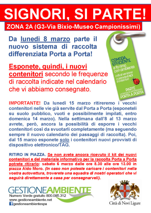 Novi Ligure, raccolta rifiuti: parte il nuovo sistema in zona 2a