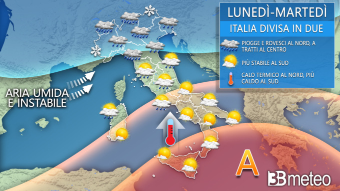 Meteo: prossimi giorni tempo spesso instabile al Centronord, sole al Sud