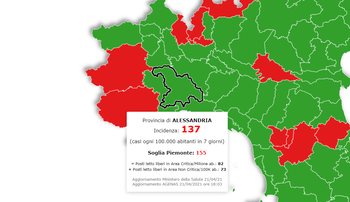 Piemonte in giallo da lunedì? Sì e per la provincia di Alessandria dubbi non ce ne sono