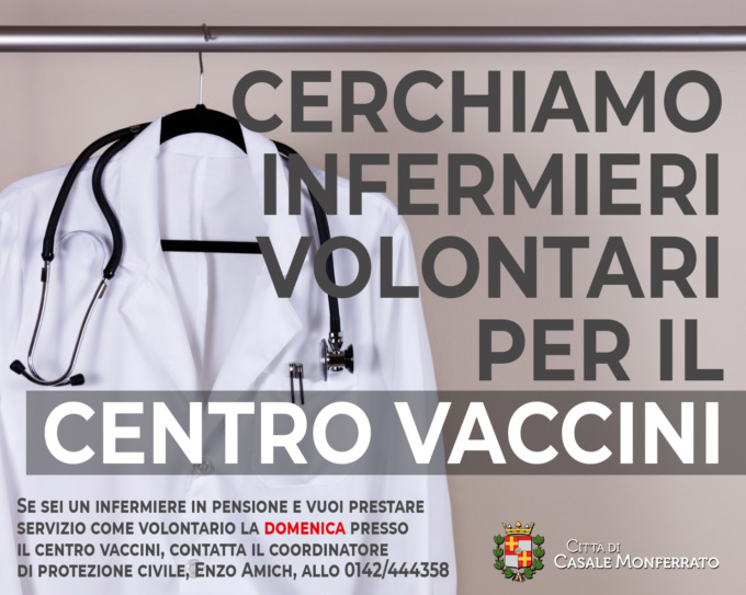 Casale Monferrato alla ricerca di infermieri volontari per il centro vaccini la domenica