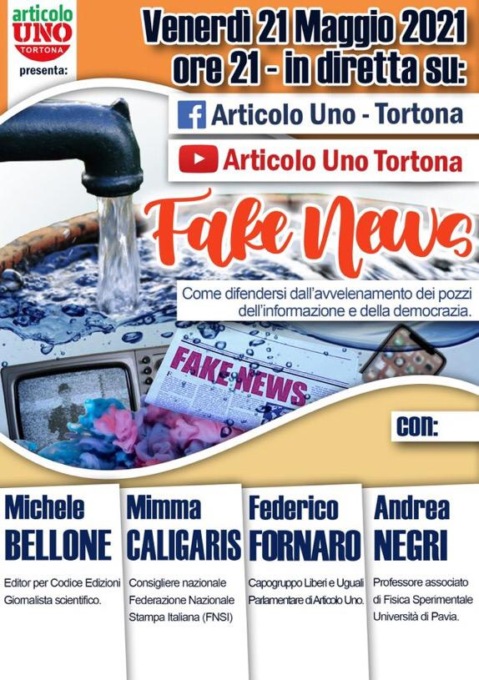 Tortona, domani evento streaming di “Articolo Uno” su fake news