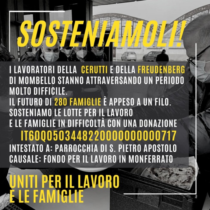 Raccolta fondi dai parroci per sostenere i lavoratori Cerutti e Freudenberg