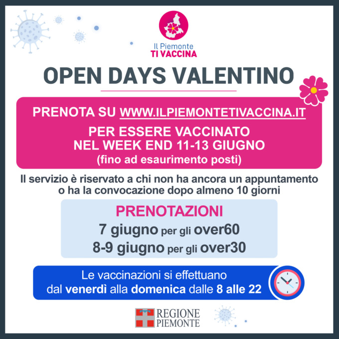 Vaccini anticovid: open days al Valentino di Torino per over 30 e over 60