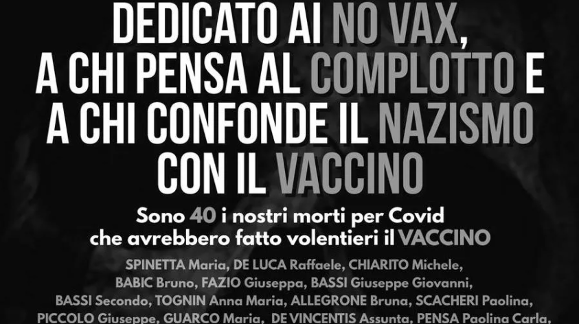 Sindaco pubblica i nomi dei morti per Covid per dare una lezione a chi confonde il nazismo col vaccino