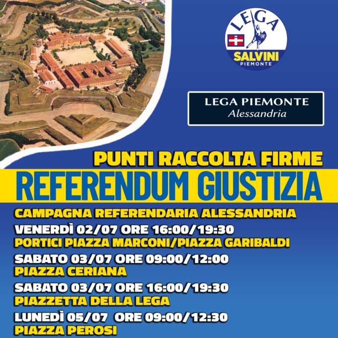 Lega Alessandria: al via venerdì la raccolta firme per la campagna referendaria sulla Giustizia