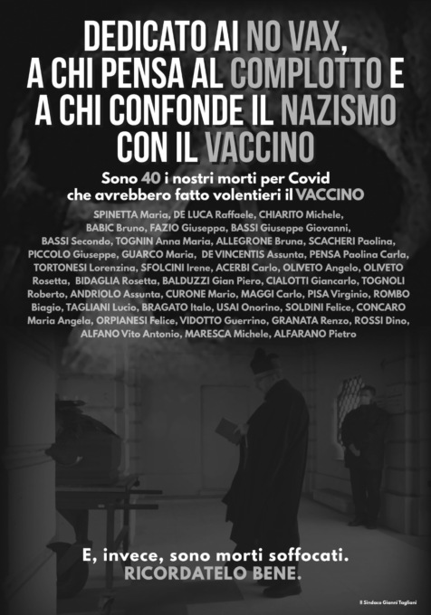 NO VAX: a Castelnuovo Scrivia manifesti con i nomi dei morti Covid