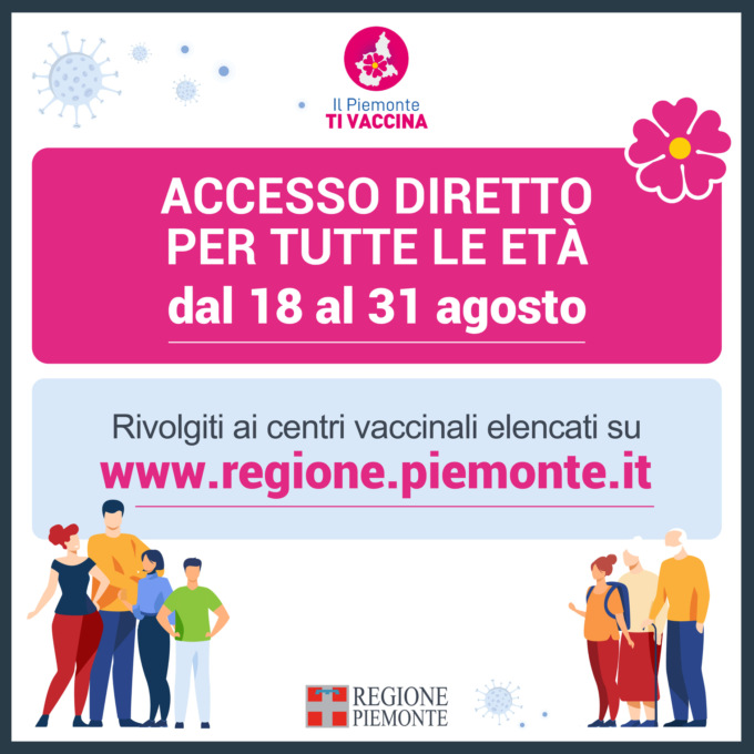 Piemonte: al via accesso diretto per tutte le età in alcuni centri vaccinali