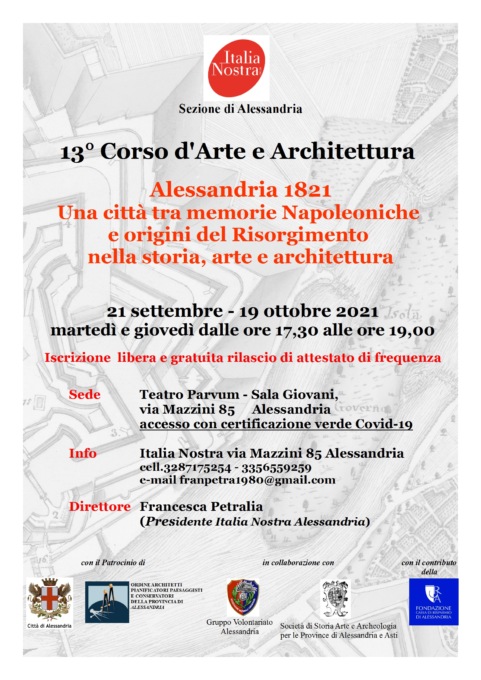 Alessandria, al Teatro Parvum il “13° Corso d’Arte e Architettura – Alessandria 1821”