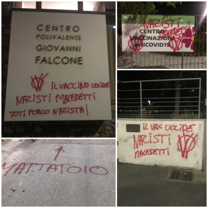 Di nuovo scritte contro i vaccini al centro vaccinale di Camporosso