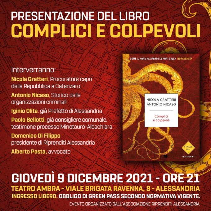 Il procuratore Nicola Gratteri sarà ad Alessandria per presentare il suo ultimo libro