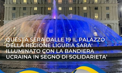 Genova: Palazzo della Regione Liguria illuminato con la bandiera ucraina in segno di solidarietà