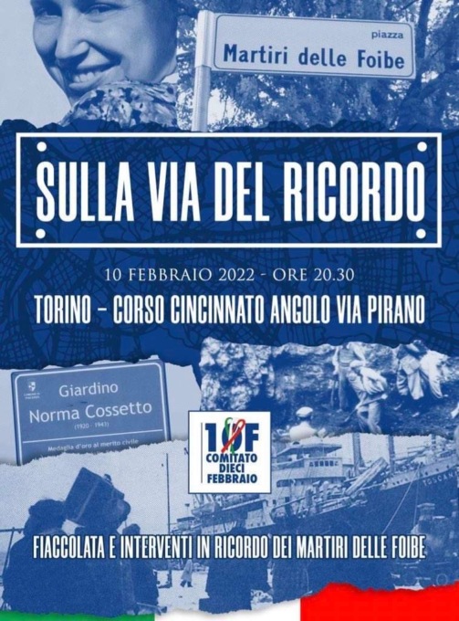 Torino ricorda i Martiri delle Foibe, fiaccolata del Comitato 10 Febbraio