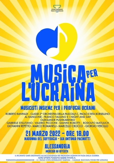 Musica per l’Ucraina: ad Alessandria musicisti insieme per i profughi ucraini