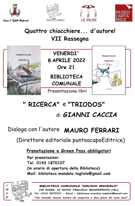 Tagliolo Monferrato, appuntamento in Biblioteca per la presentazione dei volumi di Gianni Caccia
